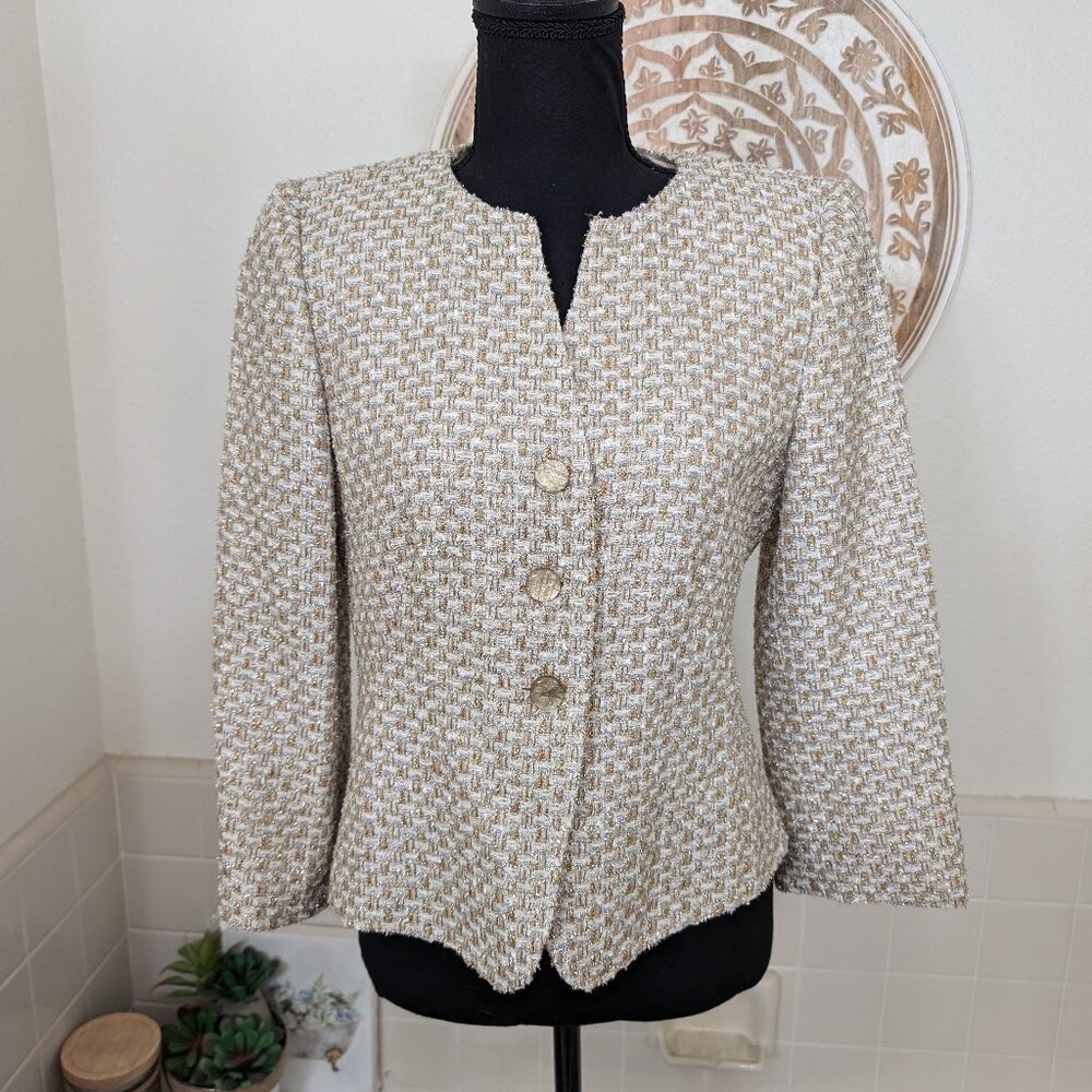 Vintage Giorgio Armani Gold & Silver Tweed Womens Evening Jacket - Size 6 (NWT)
